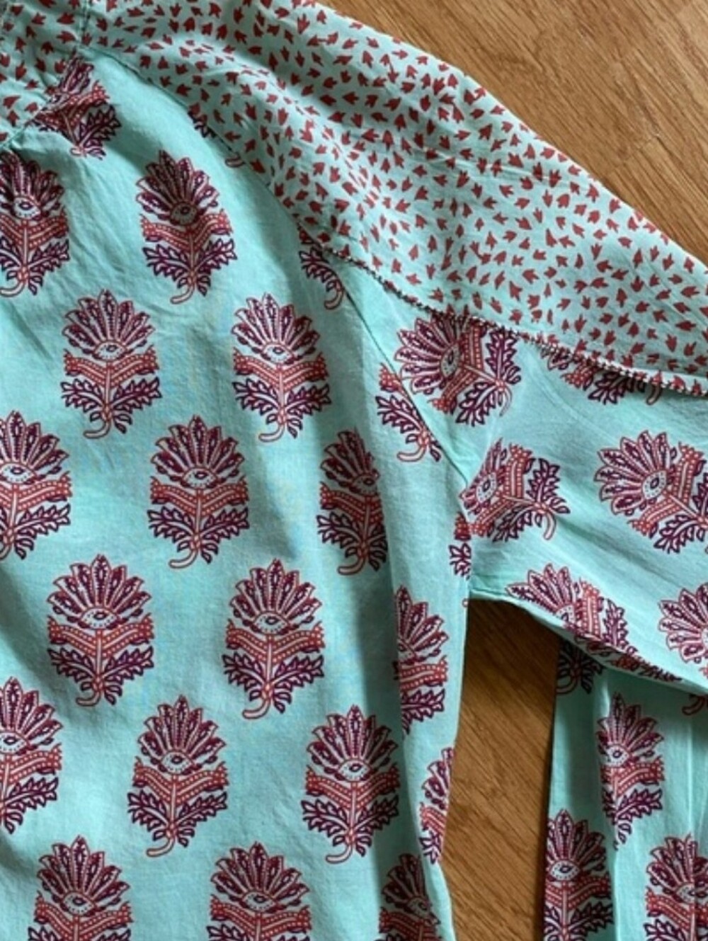 Sundance Rosalie Light Aqua Printed Button-Front Shirt - Picture 7 of 12